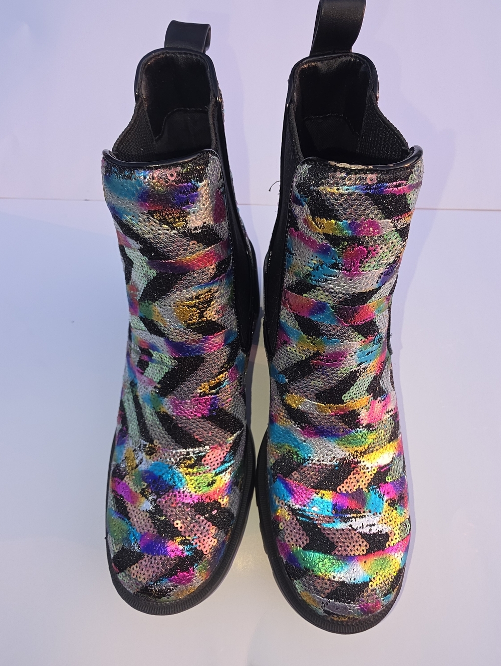 Betsey Johnson Rowann Sequin Ankle Stretch Combat Lug Boots Women 5.5